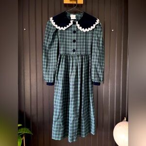 Vintage Jessica Ann girls dress tartan plaid velvet trim